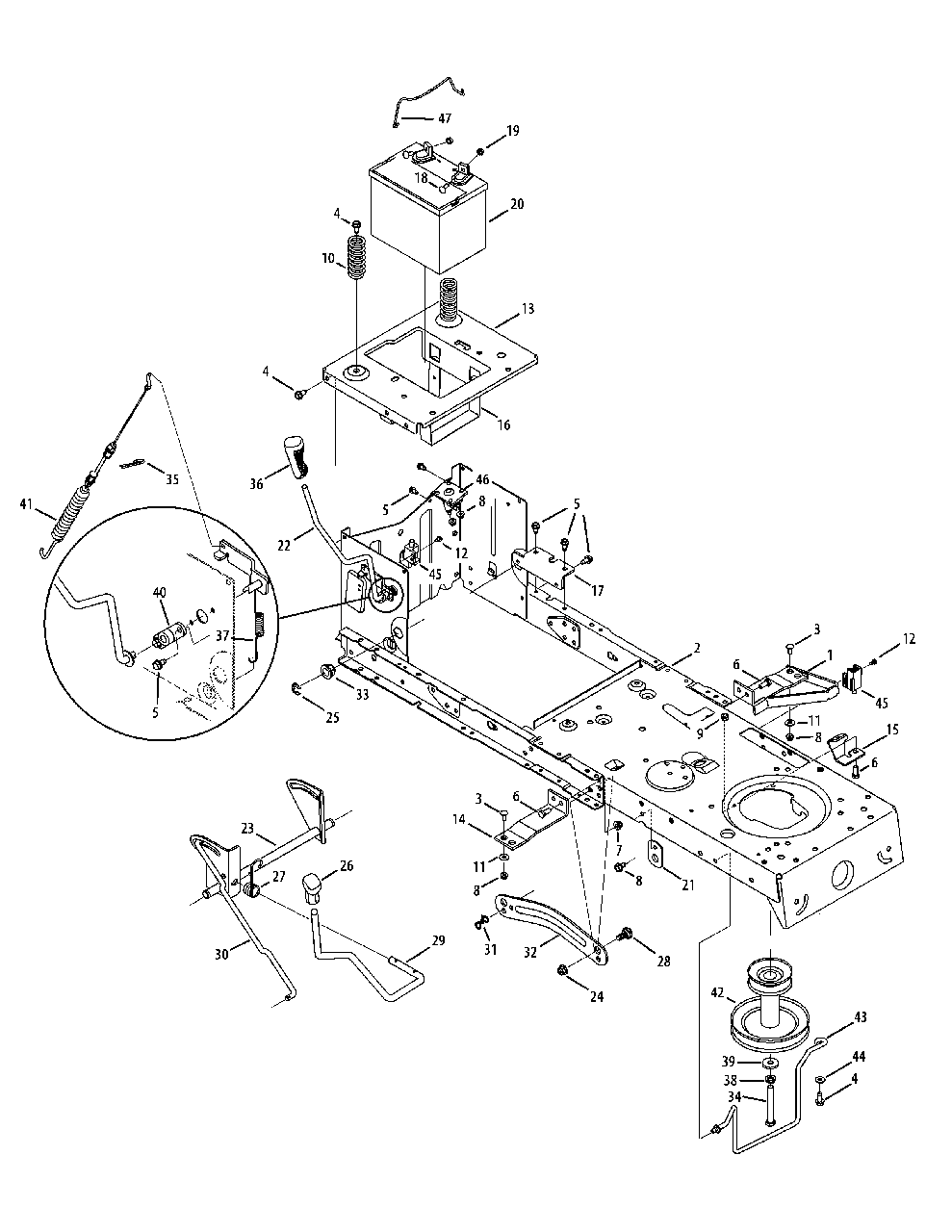 Frame And Pto Lift Diagram and Parts List for M125-38 2012 Murray Lawn Tractor