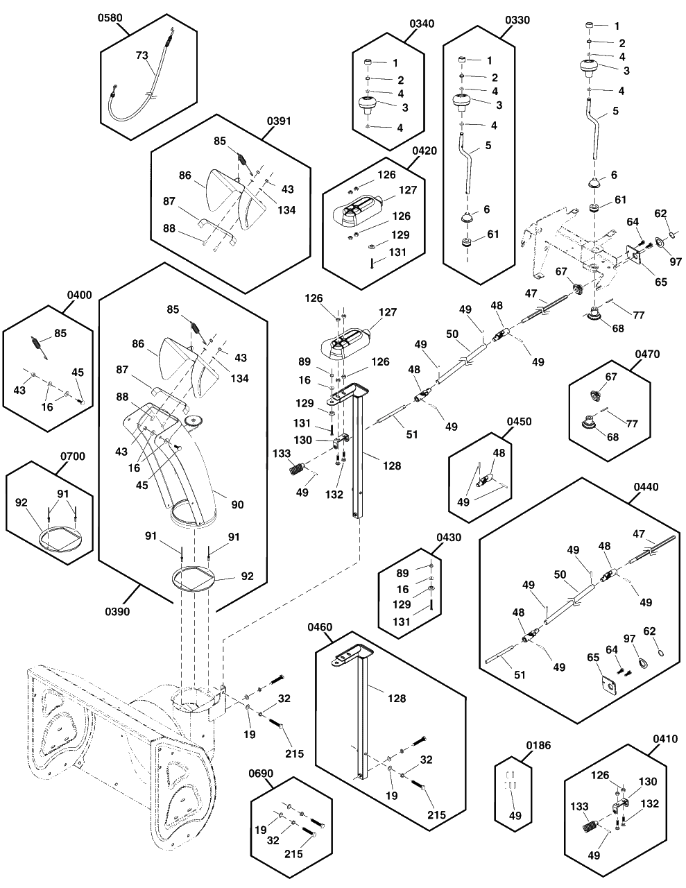 Discharge Chute Group Diagram and Parts List for S1024ES 1696937-02 Murray Snow Blower