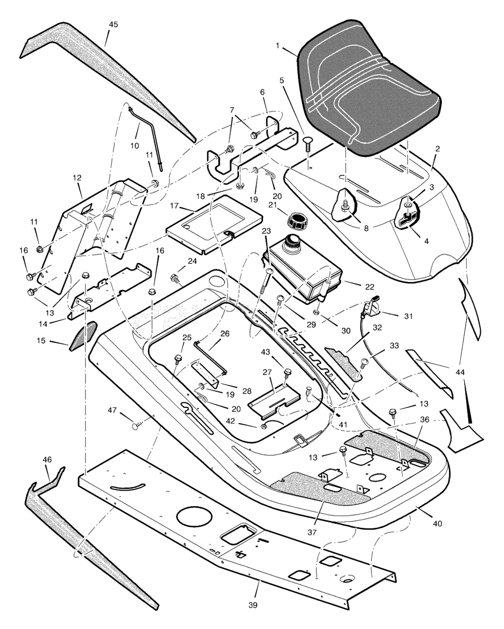 Chassis And Hood Diagram and Parts List for 309311X92A 2003 Murray Lawn Tractor
