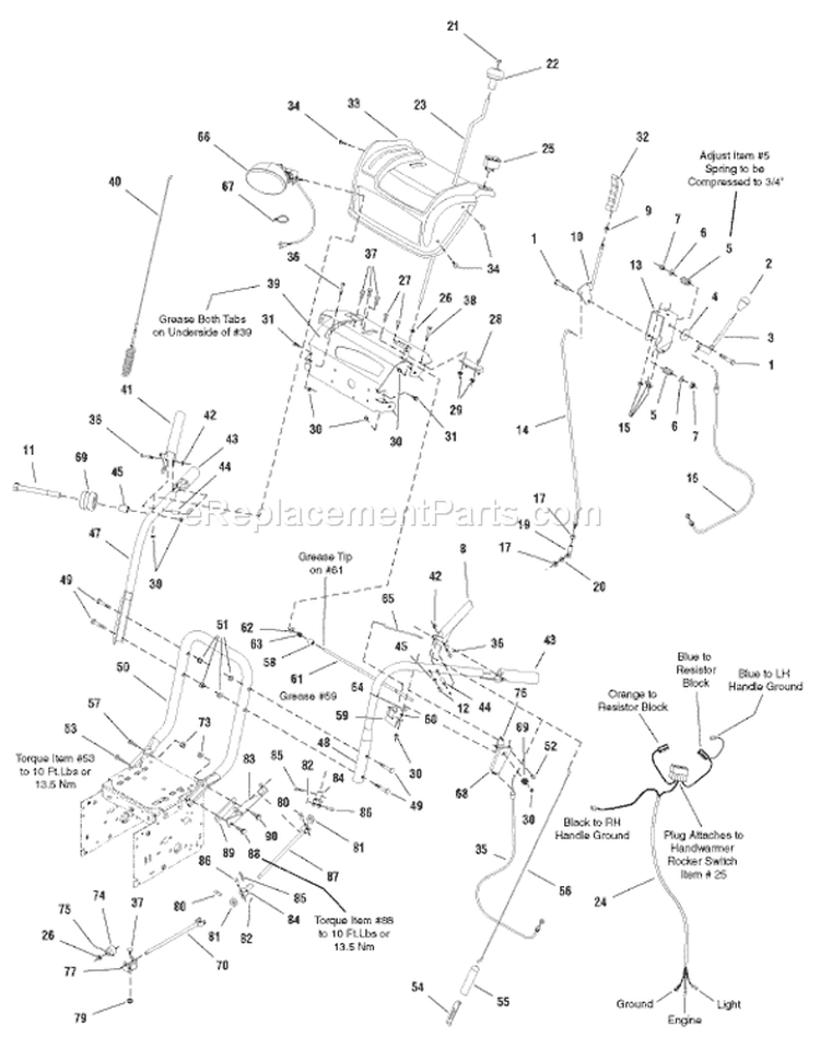 Page E Diagram and Parts List for 1695339 966D - 2007 Murray Snow Blower