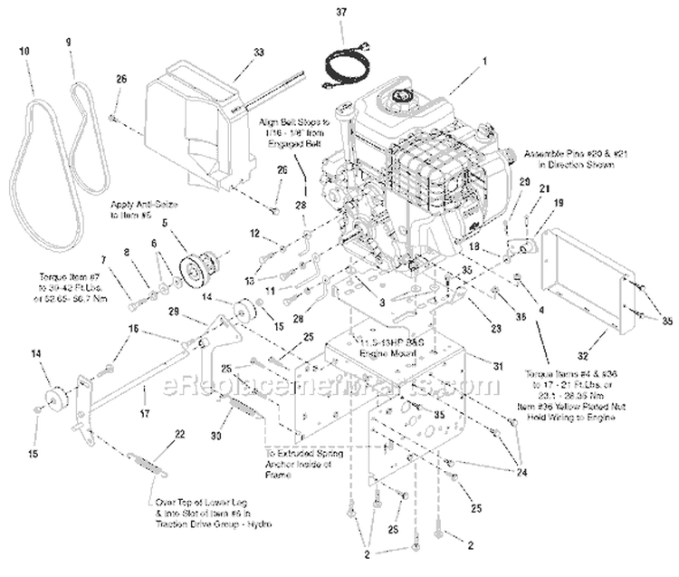 Page D Diagram and Parts List for 1695340-1171 HST 2008 Murray Snow Blower