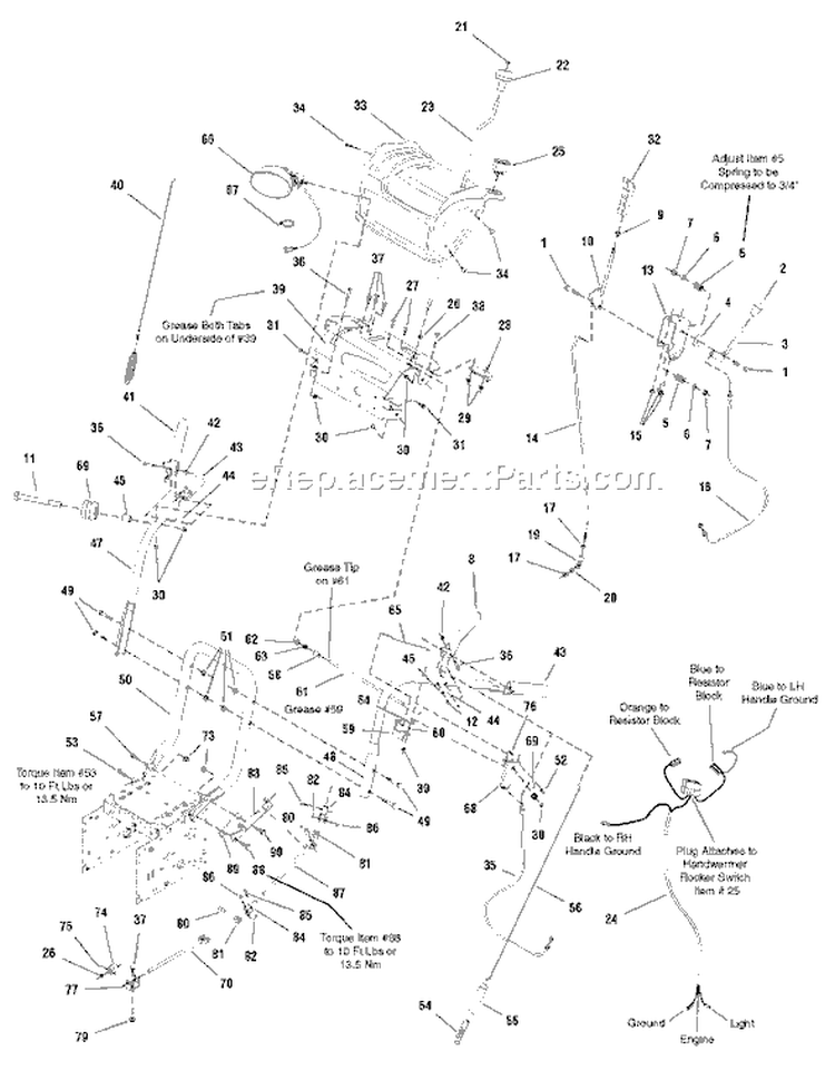 Page E Diagram and Parts List for 1695340-1171 HST 2008 Murray Snow Blower
