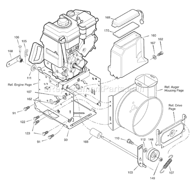 Page B Diagram and Parts List for 1695427 C950-52721-02007 Murray Snow Blower