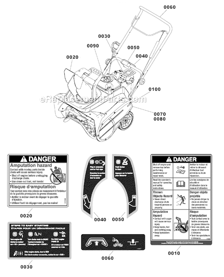 Decals_Group Diagram and Parts List for 1695885  Murray Snow Blower