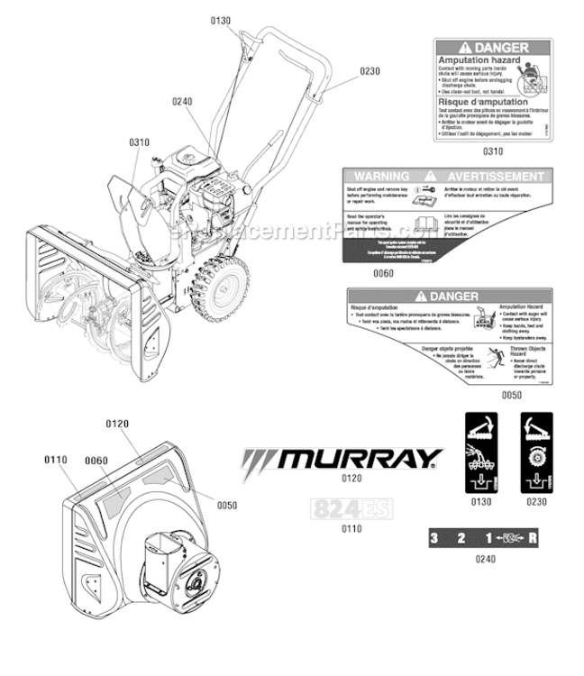 Decals_Group Diagram and Parts List for 1696047 2011 Murray Snow Blower