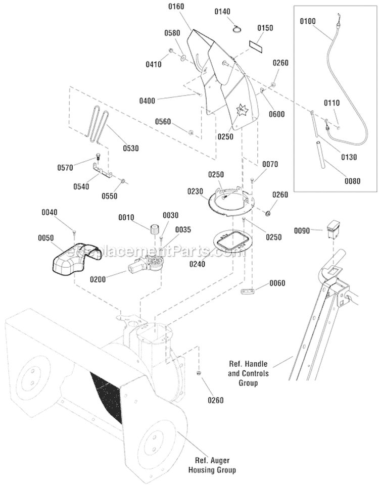 Discharge Chute Diagram and Parts List for 1696155-00 924MD - 2012 Murray Snow Blower