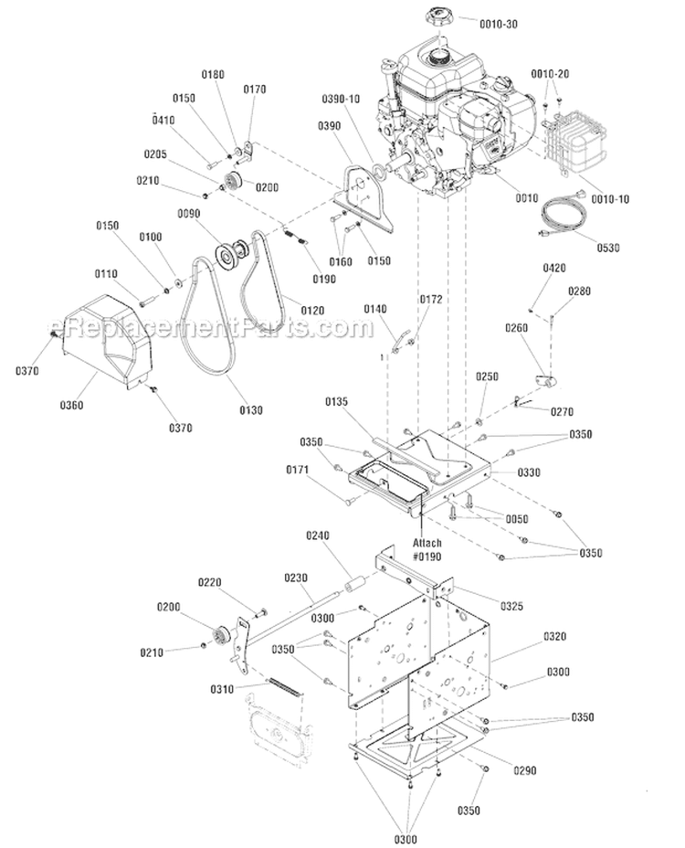 Engine Diagram and Parts List for 1696155-00 924MD - 2012 Murray Snow Blower