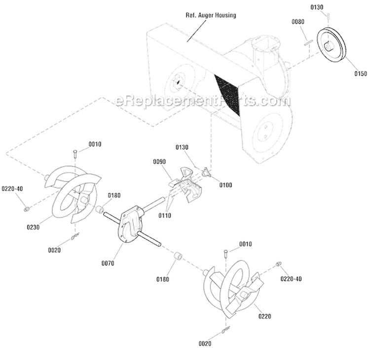 Auger Drive Diagram and Parts List for 1696157-00 1528HD - 2012 Murray Snow Blower