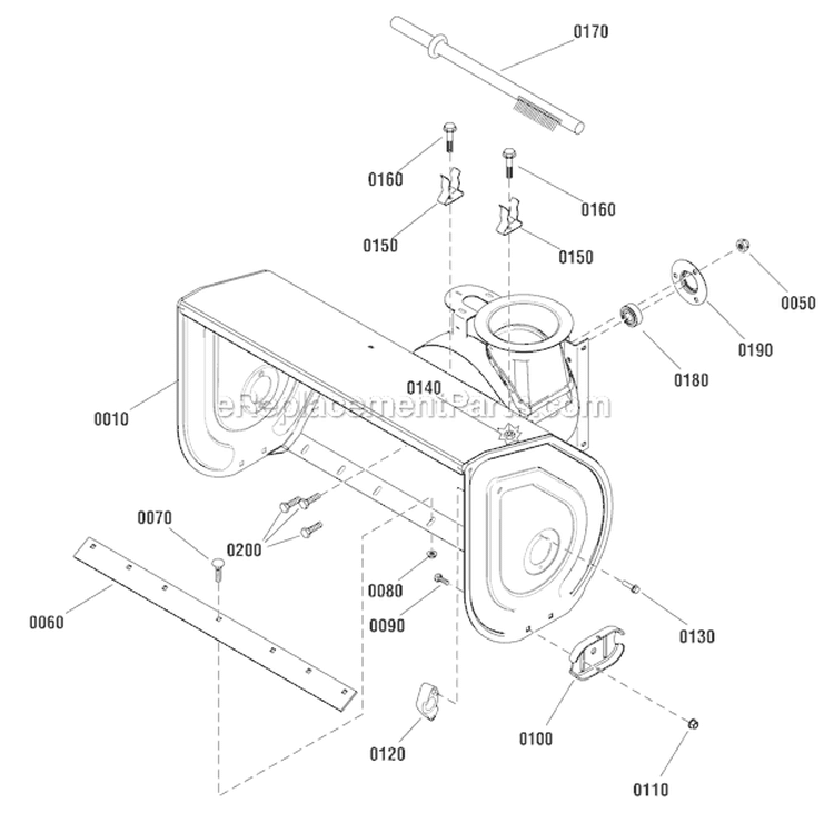 Auger Housing Diagram and Parts List for 1696157-00 1528HD - 2012 Murray Snow Blower