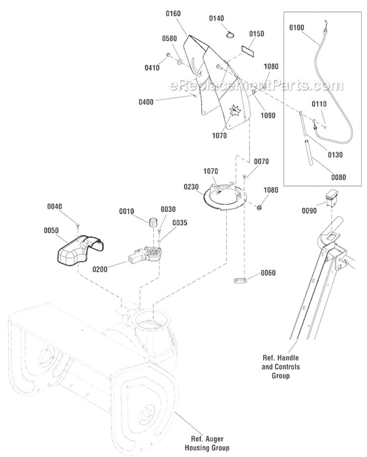 Discharge Chute Diagram and Parts List for 1696157-00 1528HD - 2012 Murray Snow Blower