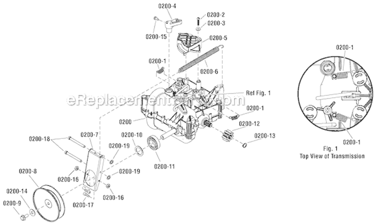 Transmission Diagram and Parts List for 1696157-00 1528HD - 2012 Murray Snow Blower