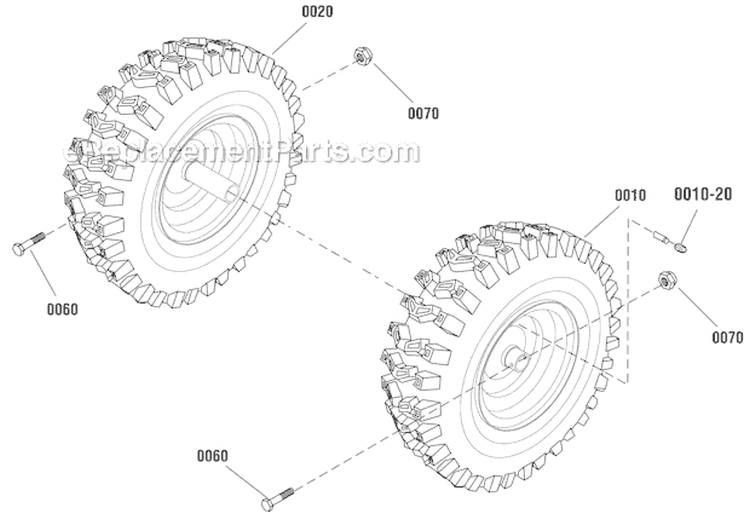 Wheels Tires Diagram and Parts List for 1696157-00 1528HD - 2012 Murray Snow Blower