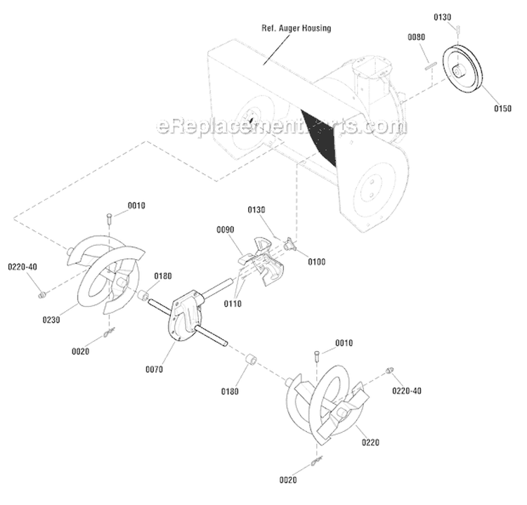 Auger Drive Diagram and Parts List for 1696158-00 1730HD - 2012 Murray Snow Blower
