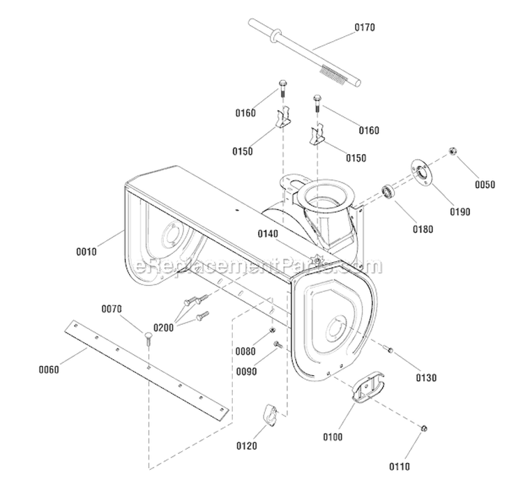 Auger Housing Diagram and Parts List for 1696158-00 1730HD - 2012 Murray Snow Blower
