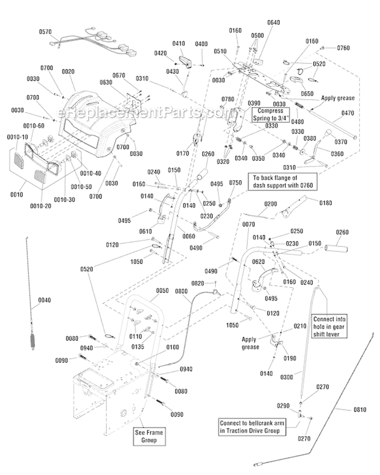Handles Controls Diagram and Parts List for 1696158-00 1730HD - 2012 Murray Snow Blower