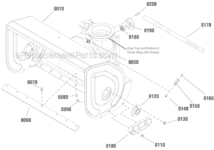 Auger Housing Diagram and Parts List for 1696159-00 BP2132S - 2012 Murray Snow Blower