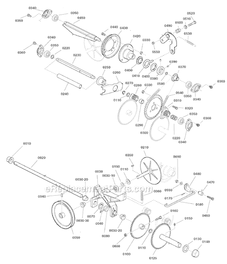 Traction Drive Diagram and Parts List for 1696160-00 BP2138S - 2012 Murray Snow Blower