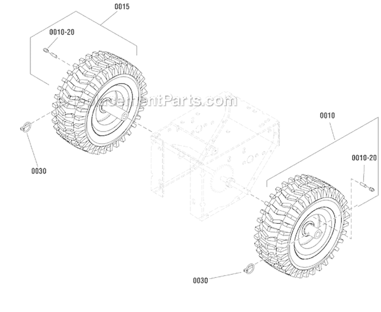 Wheels Tires Diagram and Parts List for 1696160-00 BP2138S - 2012 Murray Snow Blower