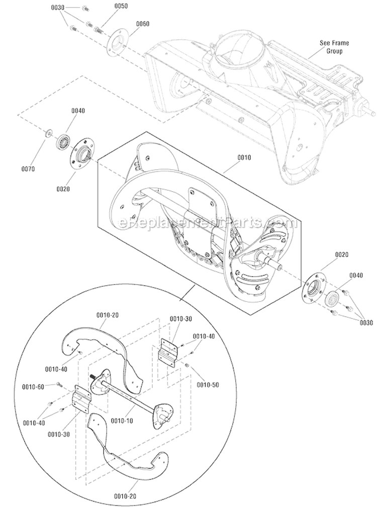 Auger Diagram and Parts List for 1696161-00 822S - 2012 Murray Snow Blower