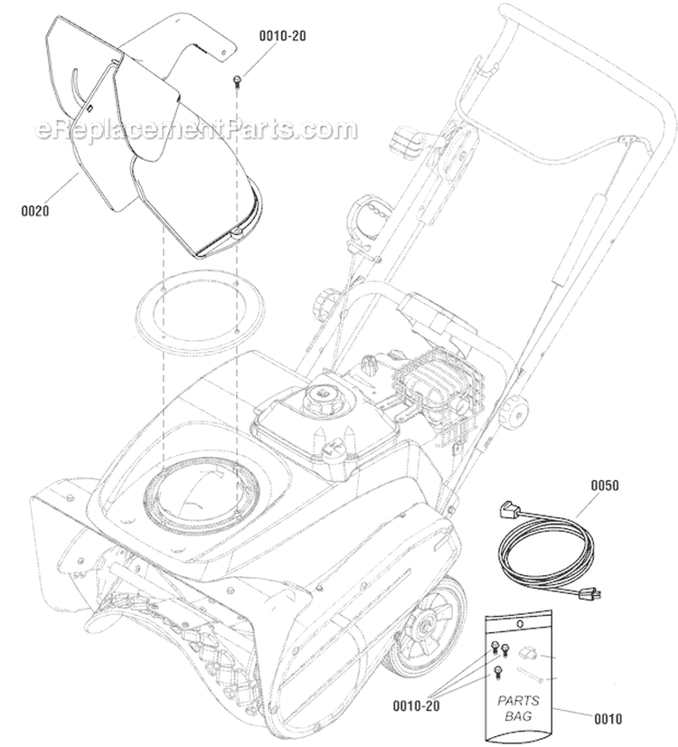 Chute - Remote Diagram and Parts List for 1696161-00 822S - 2012 Murray Snow Blower