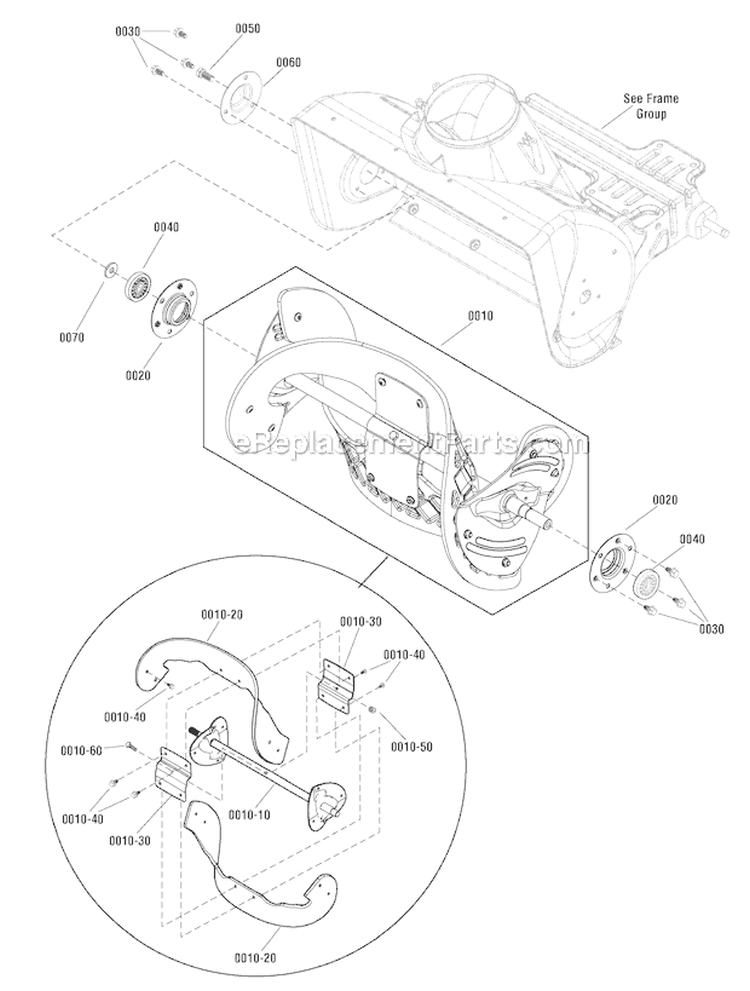 Auger Diagram and Parts List for 1696162-00 922S - 2012 Murray Snow Blower