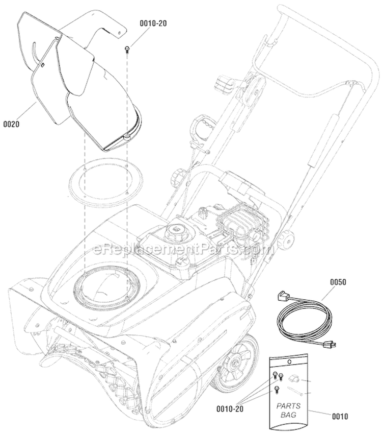 Chute - Remote Diagram and Parts List for 1696162-00 922S - 2012 Murray Snow Blower