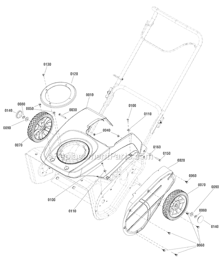 Wheel Body Cover Diagram and Parts List for 1696162-00 922S - 2012 Murray Snow Blower