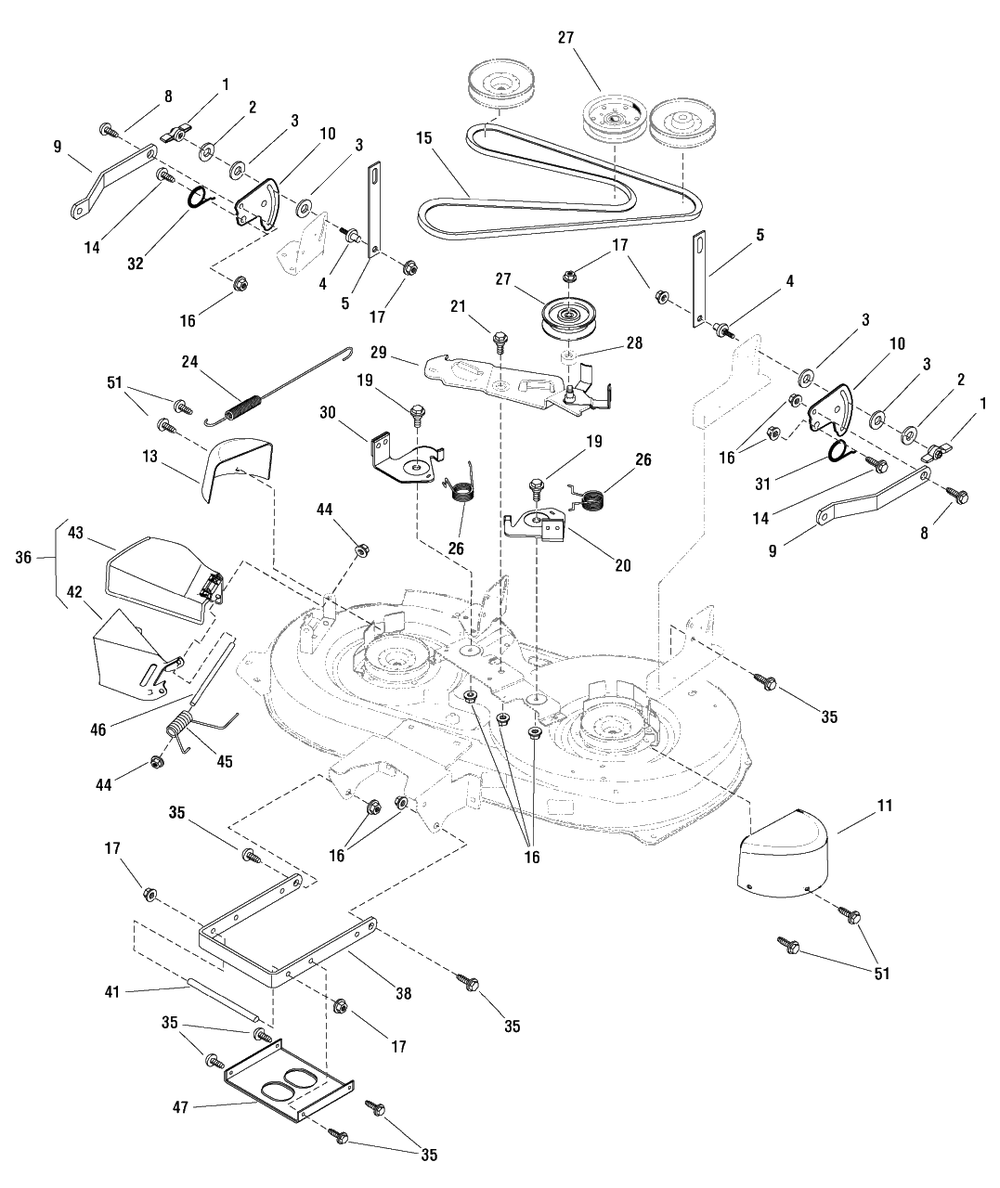 42-Inch Mower Deck - Clutch And Support Diagram and Parts List for EYK155420G (7800413)(2009) Murray Lawn Tractor Accessories