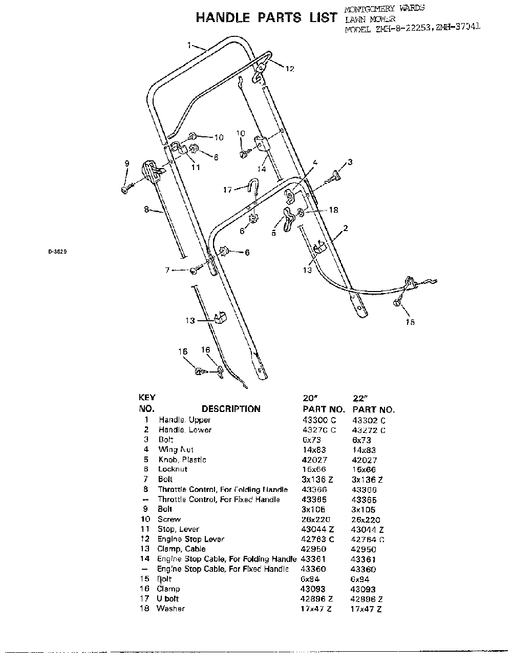 20"/22"-handle Diagram and Parts List for 8-22253  Murray Lawn Mower