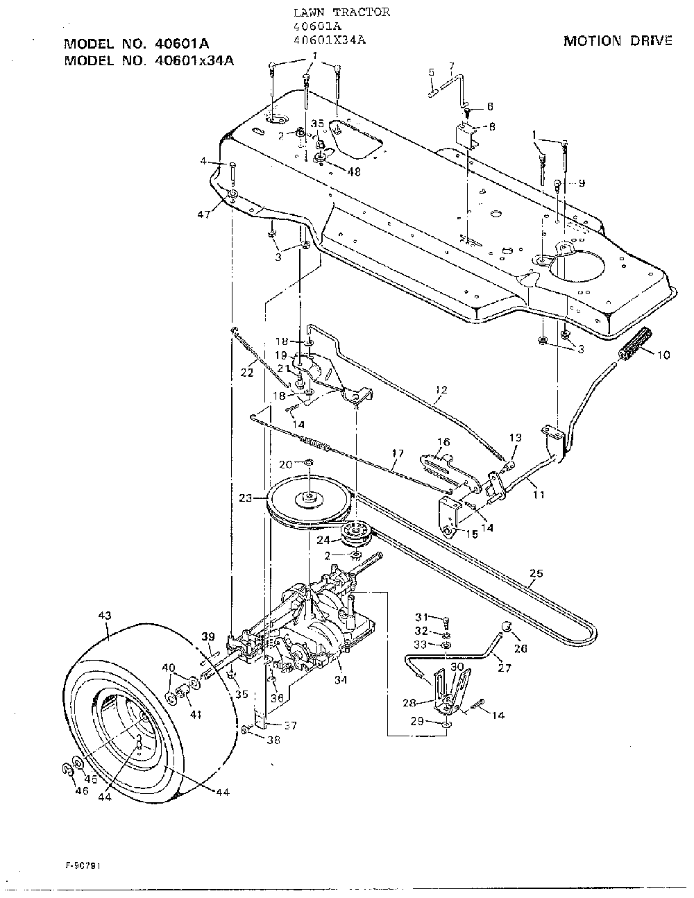 Motion drive Diagram and Parts List for 40601X34A  Murray Lawn Tractor