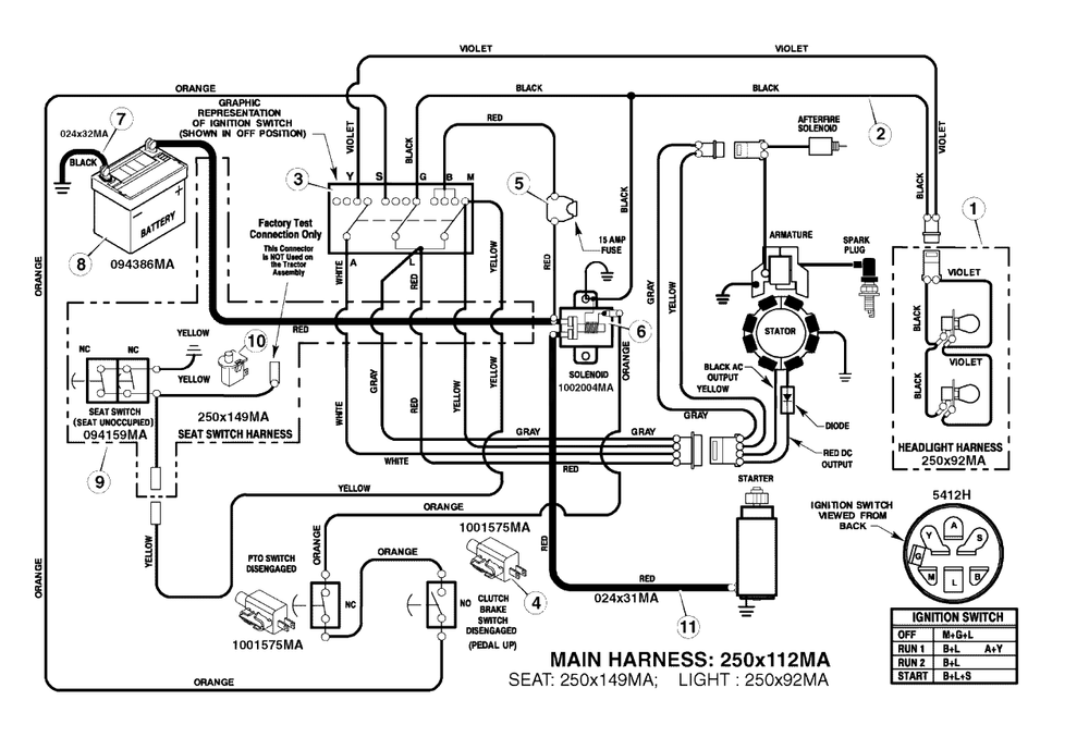 Electrical System Diagram and Parts List for 405021X151 (7800320)(2008) Murray Lawn Tractor