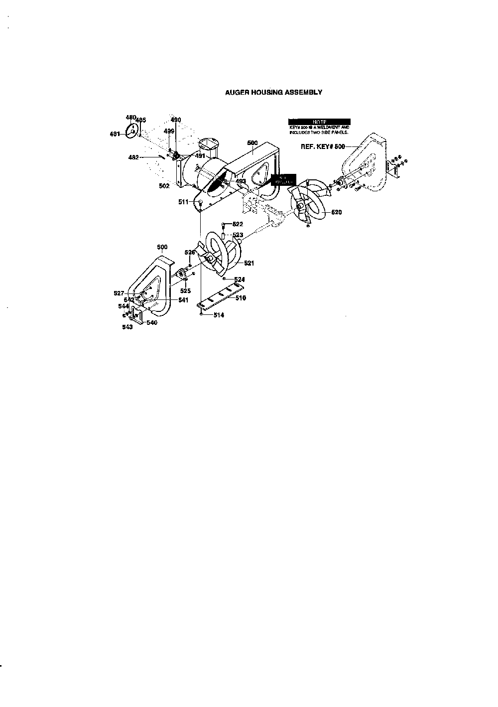 Auger housing assembly Diagram and Parts List for 622504X8  Murray Snow Blower