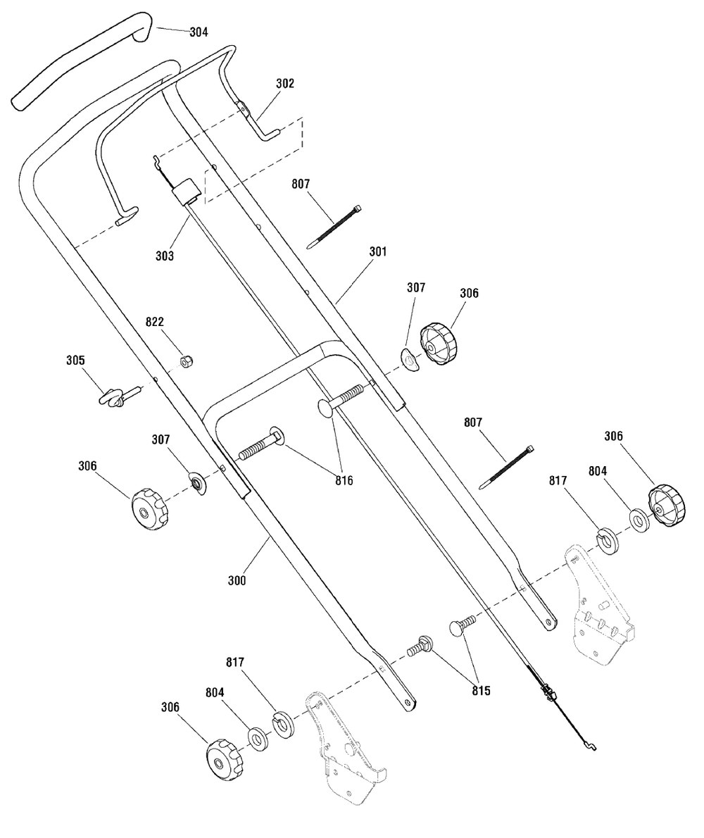 Handle Assembly Diagram and Parts List for MPH550 (881024)(2010) Murray Lawn Mower