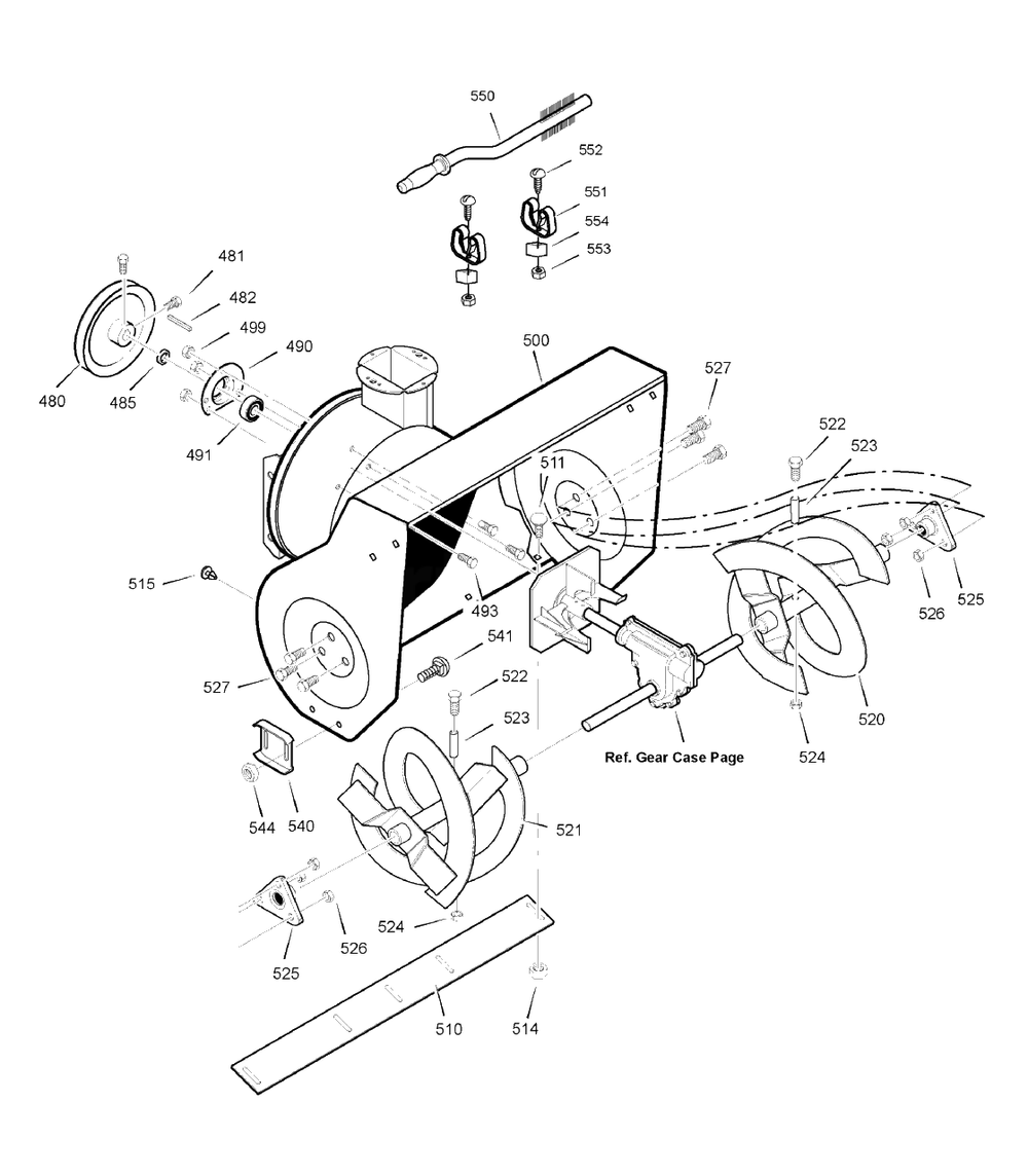Auger Housing Diagram and Parts List for 6240900X196A (1695425)(2007) Murray Snow Blower