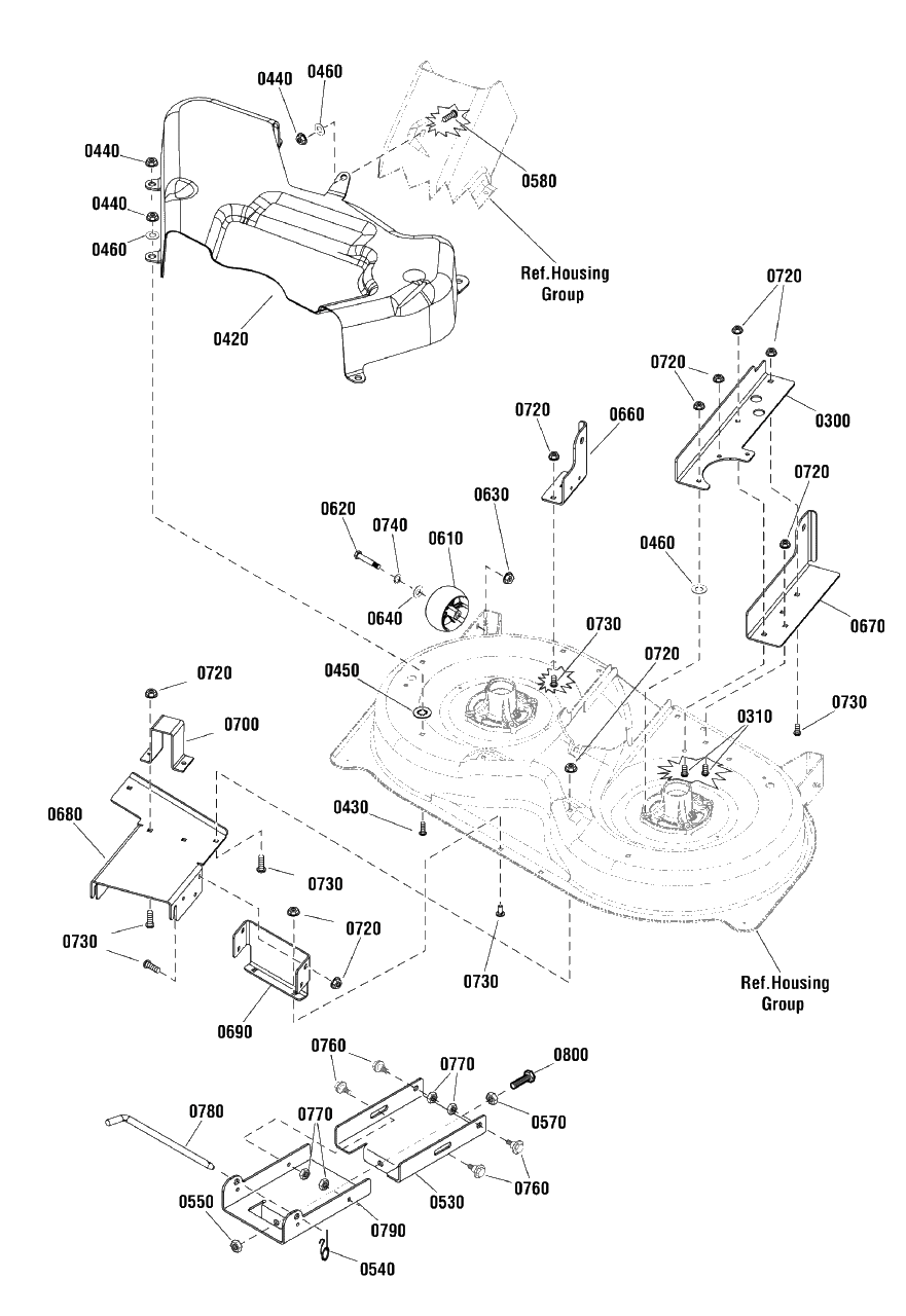 96cm Mower Deck - Support Group (885709c) Diagram and Parts List for EMT17538RDF (1696109-00)(2012) Murray Lawn Tractor