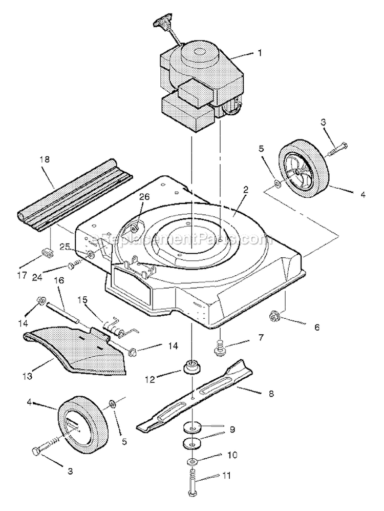 Mower Housing Assembly Diagram and Parts List for 20223X18A  Murray Lawn Mower