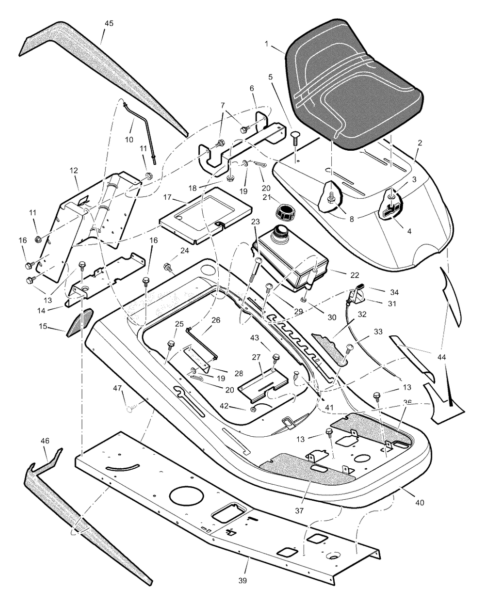 Chassis And Hood Diagram and Parts List for 309029X11B 2003 Murray Lawn Tractor