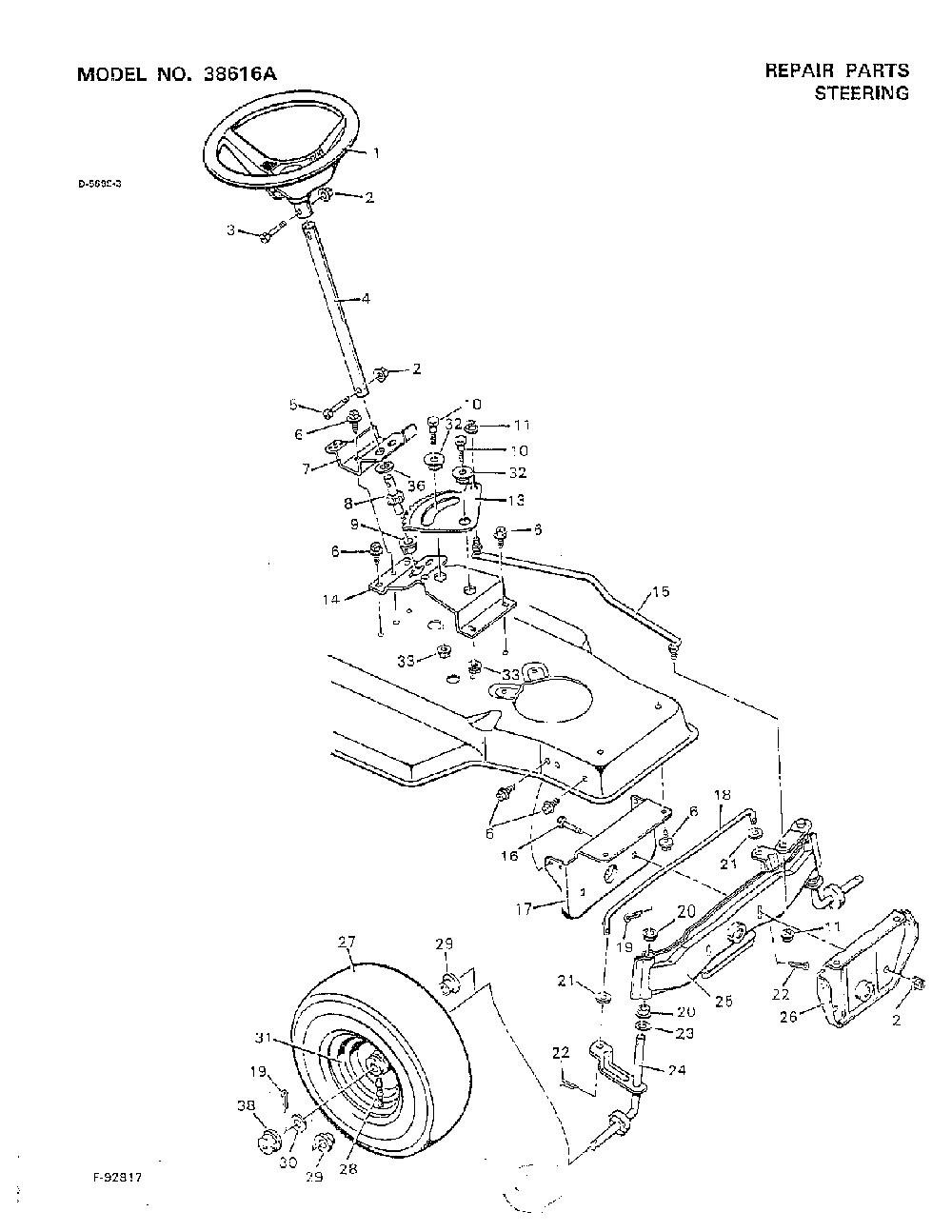 Steering Diagram and Parts List for 38616A  Murray Lawn Tractor