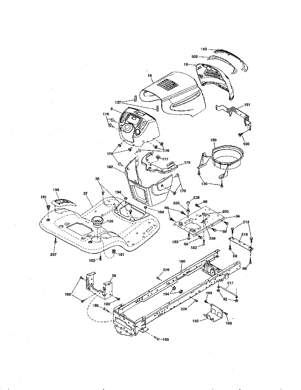 Chassis Diagram and Parts List for MS18542-96044000800  Murray Lawn Tractor