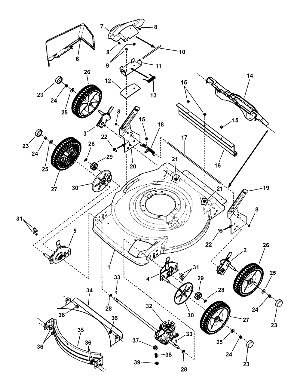 Deck Assembly (Self-Propelled, Standard Wheels) Diagram and Parts List for MP2265 (7800455)(2010) Murray Lawn Mower