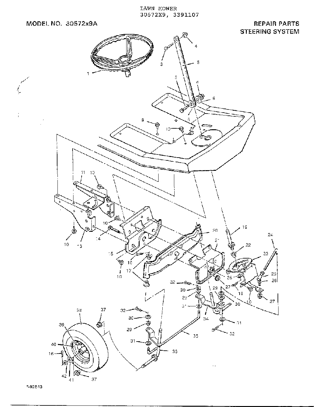 Steering system Diagram and Parts List for 3391107  Murray Lawn Tractor