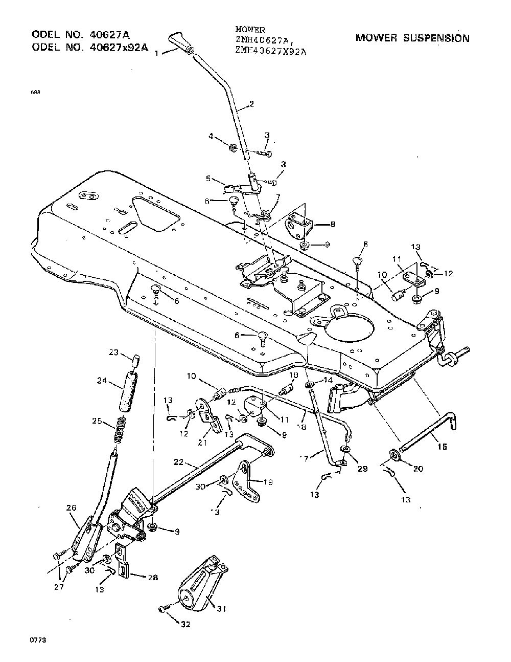 Mower suspension Diagram and Parts List for 40627A  Murray Lawn Mower
