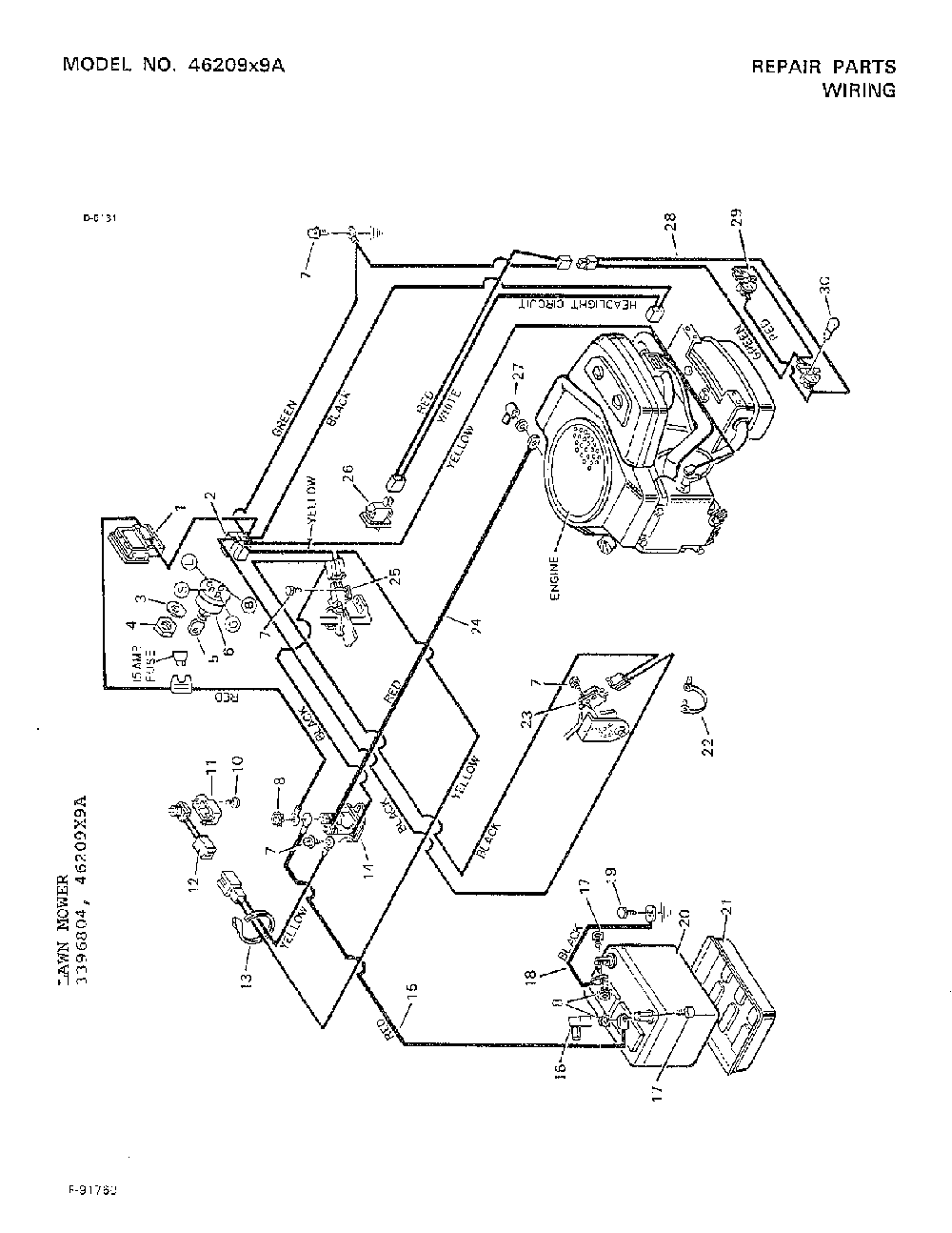 Wiring Diagram and Parts List for 3396804  Murray Lawn Mower