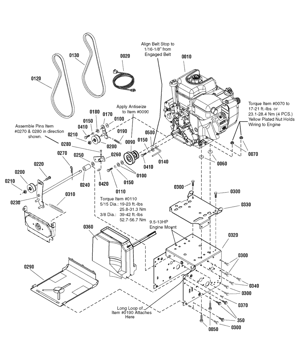 Engine And Frame Group Diagram and Parts List for 1150-27 (1695722)(2009) Murray Snow Blower