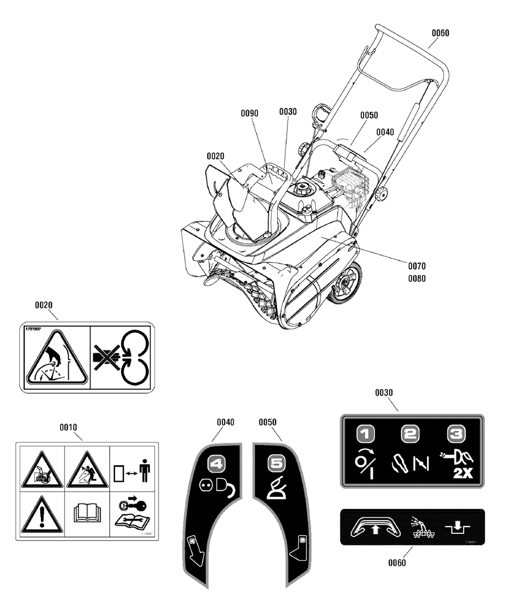 Decals Group Diagram and Parts List for MS55800 1695886 Murray Snow Blower