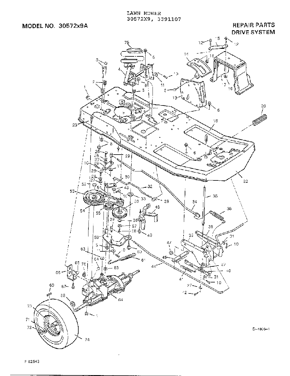 Drive systems Diagram and Parts List for 3391107  Murray Lawn Tractor