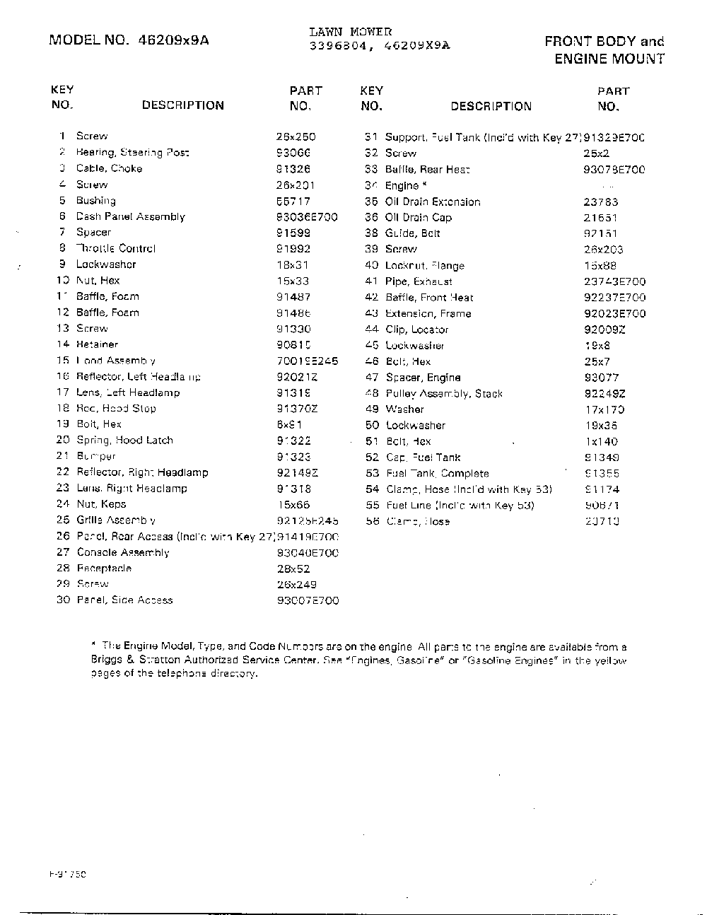 Front body/engine mount page 2 Diagram and Parts List for 3396804  Murray Lawn Mower