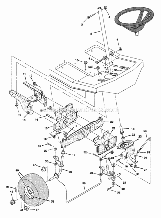 Steering Diagram and Parts List for 30565A 1997 Murray Lawn Tractor