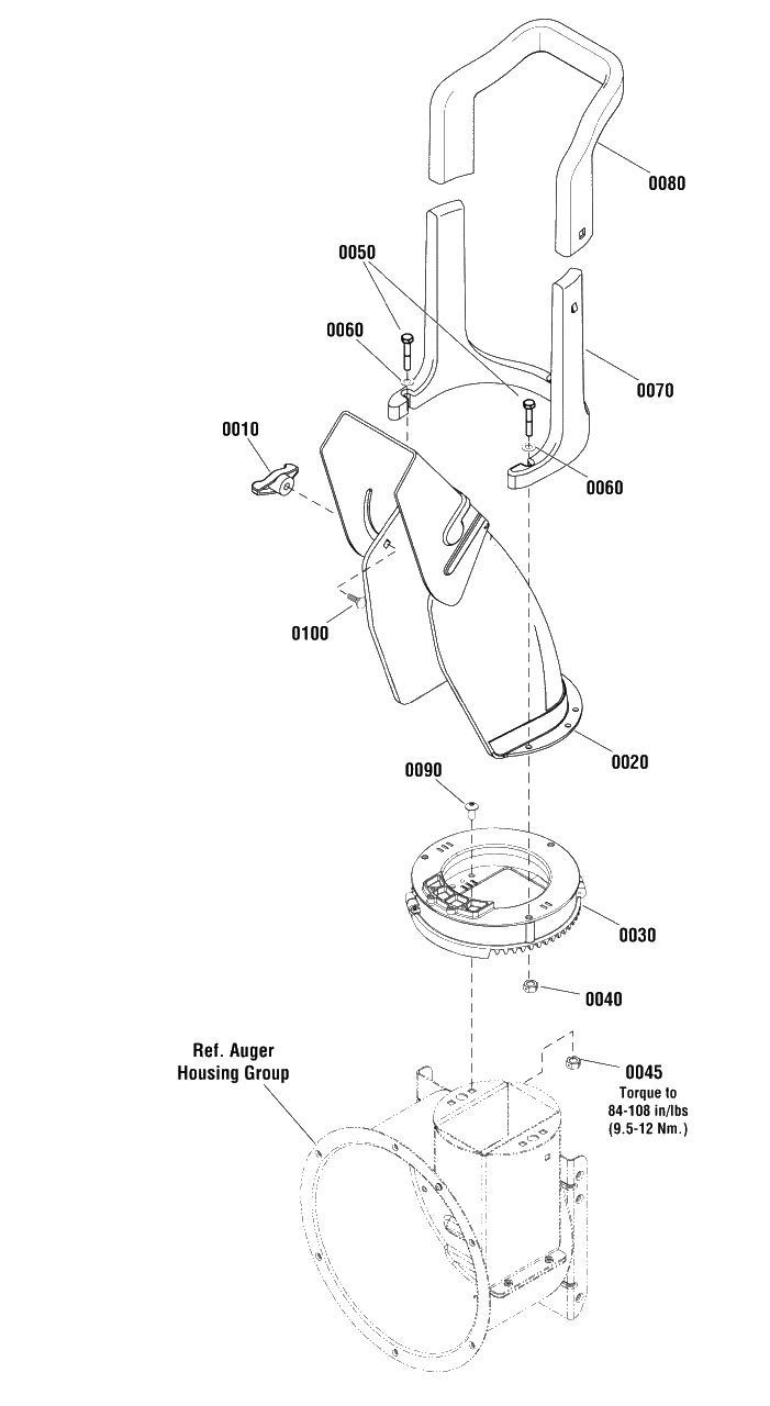 Discharge Chute Group Diagram and Parts List for 824ES (1696267-00)(2012) Murray Snow Blower
