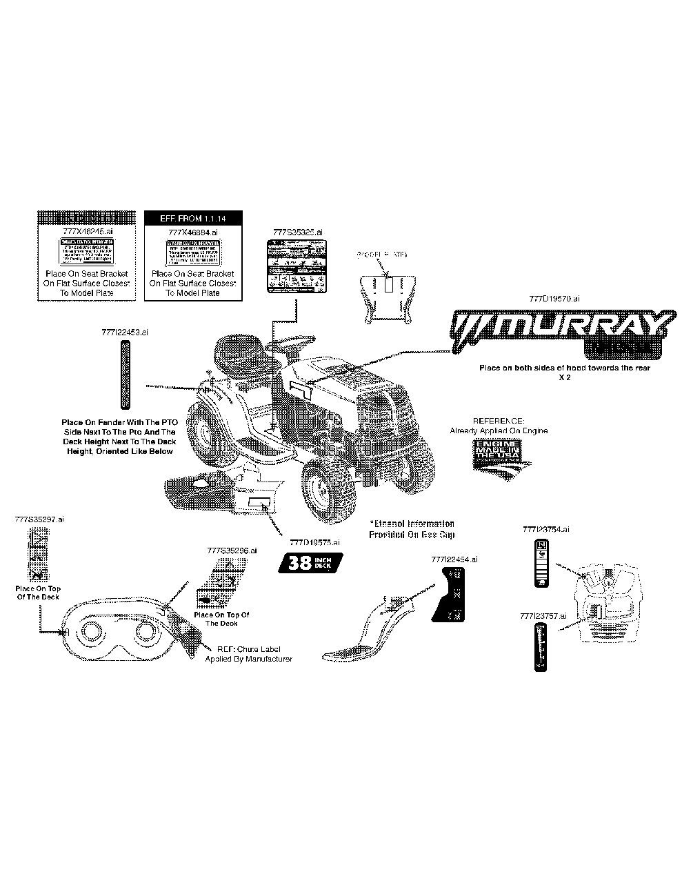 Label Map Diagram and Parts List for 13BC76LF058 2014 Murray Lawn Tractor